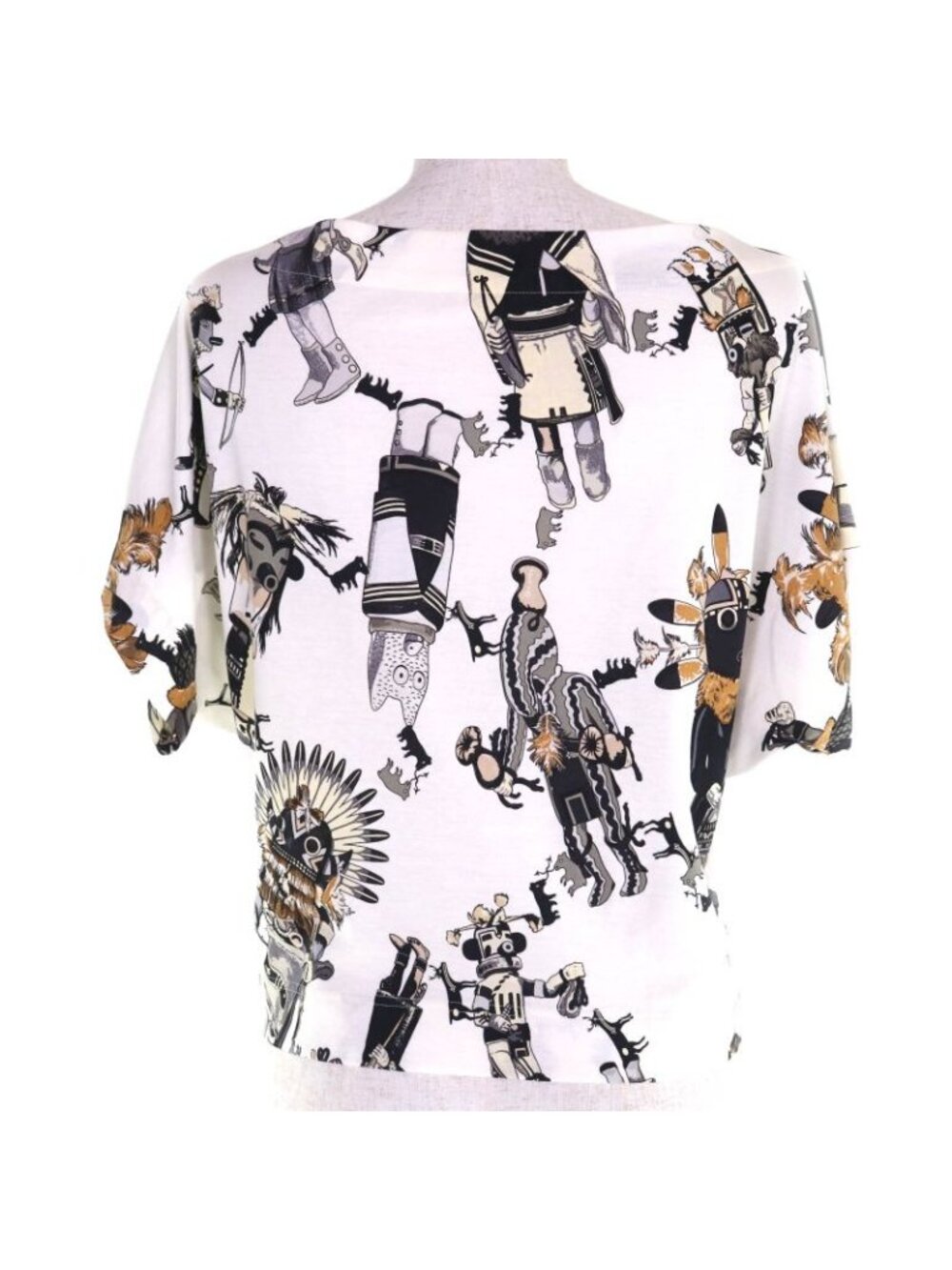Hermes Kachinas 100% Cotton Ethnic Pattern Leather Use Boat Neck Short Sleeve - Picture 4 of 10
